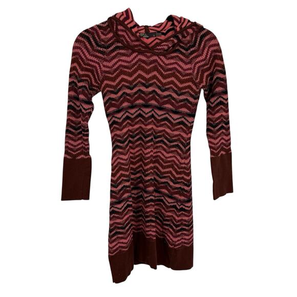 PrAna Hooded Meryl Sweater Dress Womens Size Small Rust Burgundy Pink Striped - Picture 1 of 10